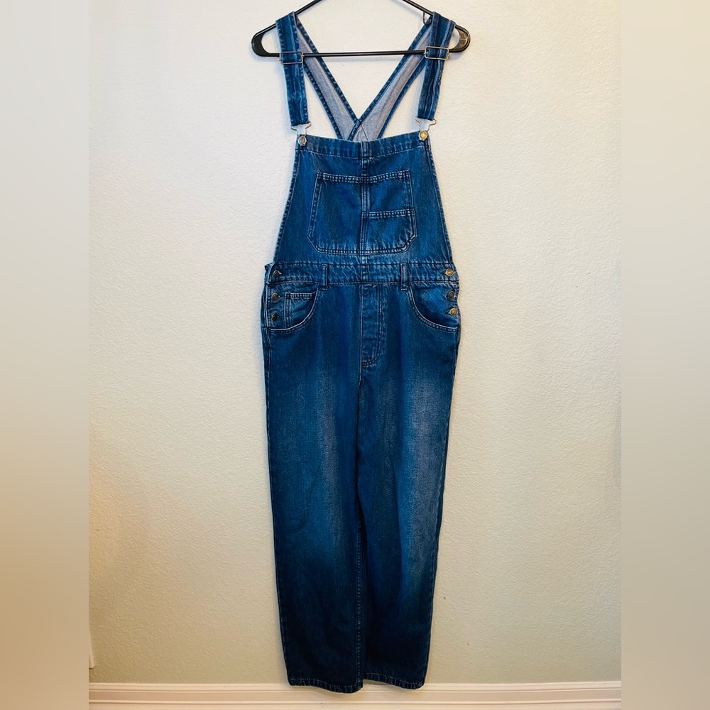We The Free Blue Casual Straight Leg Relaxed Denim Cotton Jean Overalls | Medium